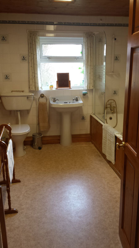 The bathroom with bath and shower